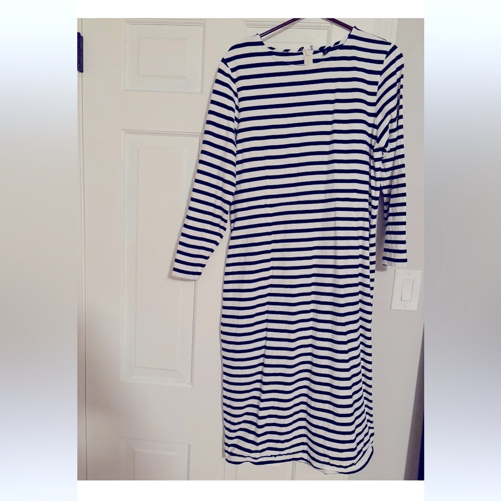 J. Crew Three quarter sleeve black and white stripe midi dress